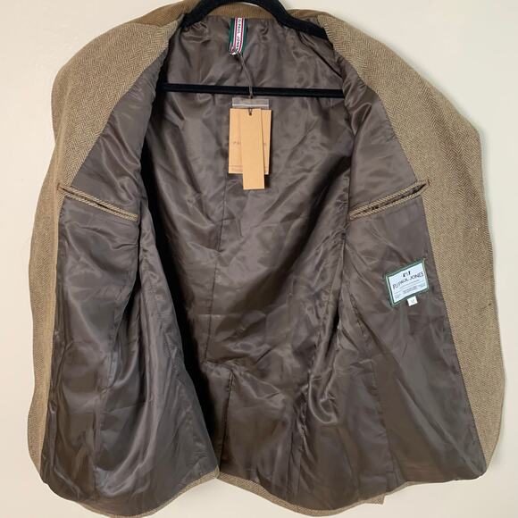 Paul Jones Sz M Wool Herringbone Sport Coat Blazer Jacket Brown Corduroy Collar - Picture 9 of 14